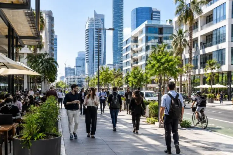 רחוב תל אביב עם פעילות פינטק תוססת